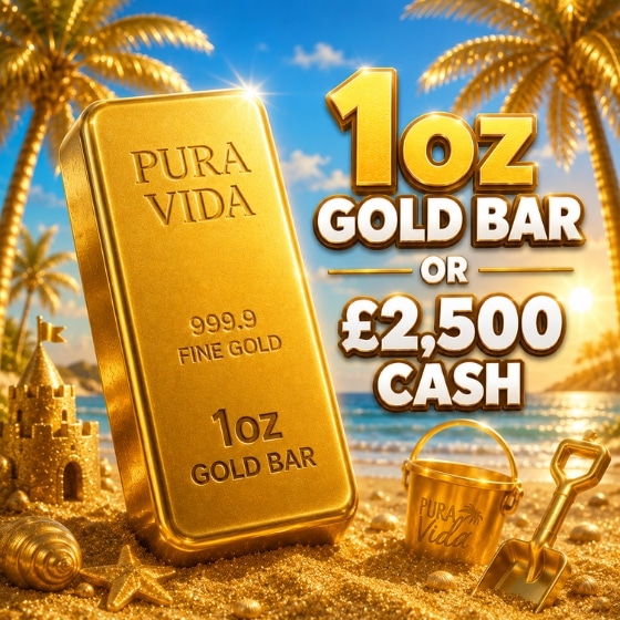 1oz Gold Bar or £2500 cash