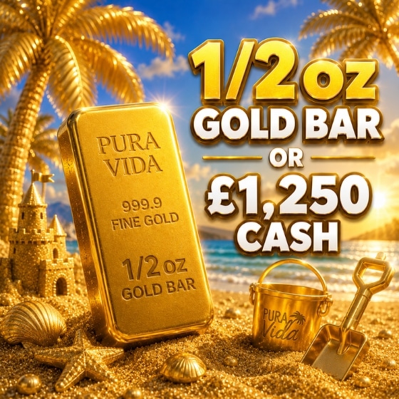 1/2oz Gold Bar or £1250 cash