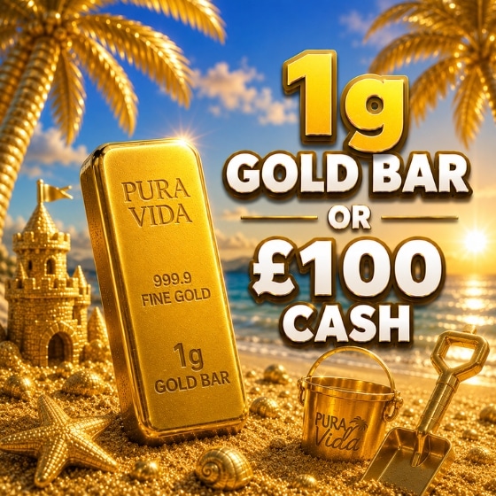 1g Gold Bar or £100 Cash