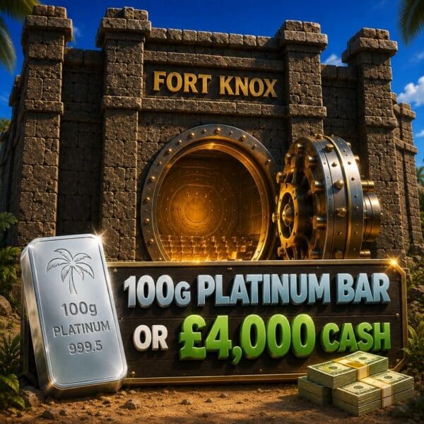 100g Platinum Bar or £4000 Cash
