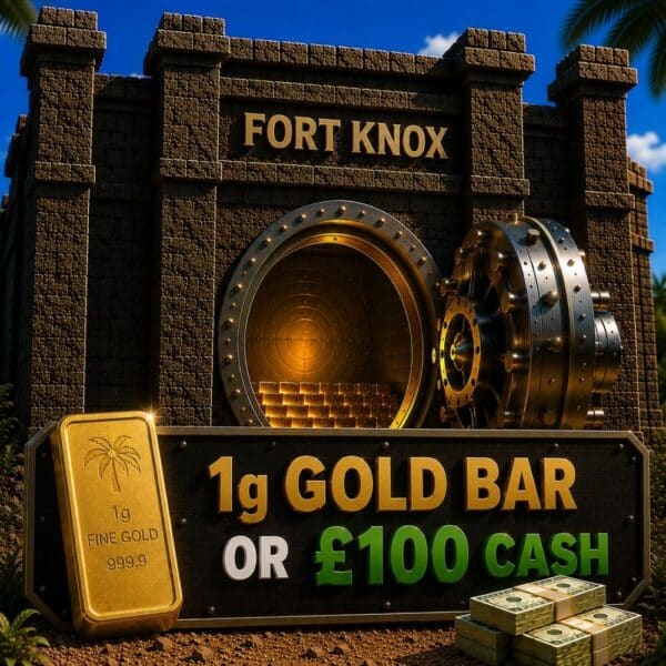 1g Gold Bar Or £100 Cash